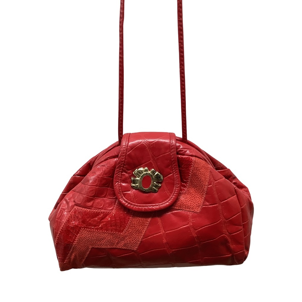 Elegant Red Croc-Embossed Vintage Handbag, Preloved